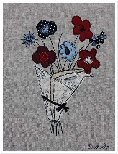 Collage textile, fleurs pour l'été